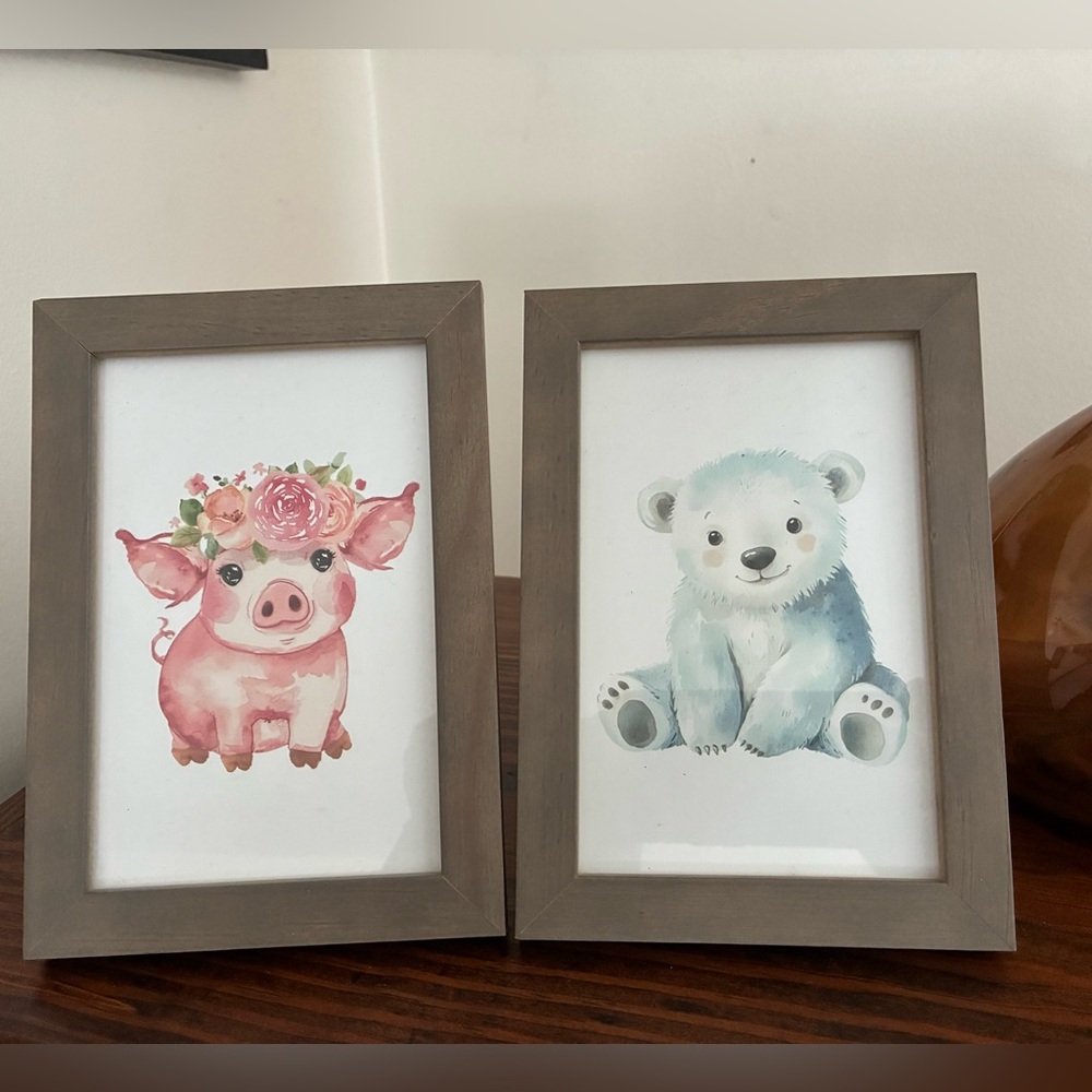 2 Baby Animals 4x6 Framed Art Pictures